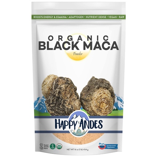 [BRSWGAYCAUMQM2DD] Happy Andes Organic Black Pure & Raw Maca Root Powder Non-GMO, USDA for Energy & Fitness, Performance & Mood for Men & Women, Gluten Free, Peruvian Superfood, Blue, 16 oz