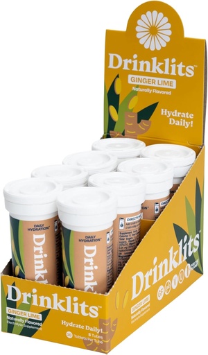 [BRSRA2YPPMHRGAI3] Drinklits Ginger Lime Electrolyte Sports Drink Fizzy Hydration Tablets (8) Tube Bundle | Natural Flavors – 0g Sugar – Daily Use | 80 Servings - 10 Tablets Per Tube