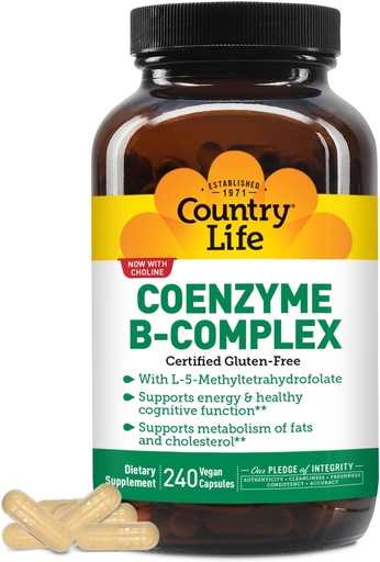 [BRSWIYYFDMNQGDTI] Country Life, Coenzym B-Komplexes Vitamin, Unterstützung Energie und Stoffwechsel, Tägliche Ergänzung, 240 ct