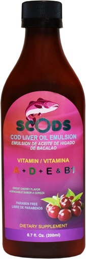 [BRSWGYI7C4ARU3LA] Emulsion de Scods Cereza Cod Liver Oil Emulsion Cherry 200ml Vitamin A + D + E & B1
