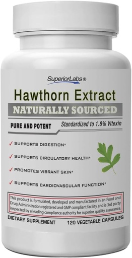[BRSWIBTRBYHB62I5] Superior Labs Hawthorn Berry 300mg, Pure Non-GMO, Additive-Free Hawthorn Extract Capsules, High-Potency Circulatory & Blood Pressure Support, Relieves Chest Pain, Digestion Aid, 120 Veg Caps