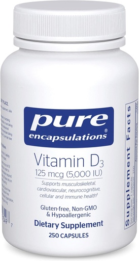 [BRSWIZQCAJ7BY3TM] Pure Encapsulations Vitamina D3 125 mcg (5.000 UI) - Supliment pentru a sprijini osul, articulaţia, sânul, inima, colonul şi sănătatea imună * - cu vitamina D - 250 capsule