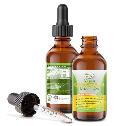 [BRSWGAQRCB6AIYI7] Potent & Organic Vegan Omega 3 Liquid Supplement: Better Than Fish Oil! Plant Based Water Extracted Algae Oil- DHA EPA DPA Fatty Acids- Non GMO- Supports Immune, Heart, Brain & Joint Health-60 Doses