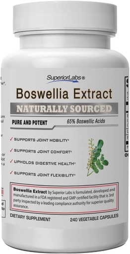 [BRSWIHQOBIBBYGQ3] Els laboratoris Superiors Boswellia Serrata Extracen 500mmg, 65% d'àcids Boswellic, Pure No-GMO, Zero Fillers, indis Frankincens, suport de salut i Inflamació i Constatoravy 240eg Caps
