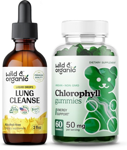 [BRSRAFLYAQBWECDV] Wild & Organic Lung Cleanse Tincture 2 fl oz & Chlorophyll Gummies 60 Chews