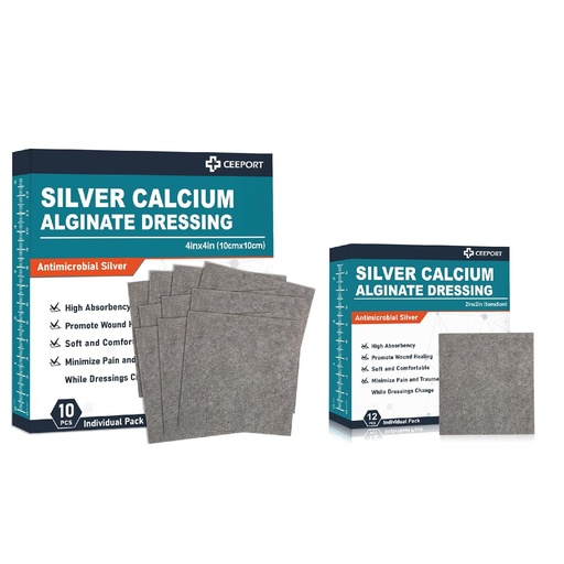 [BRSROZYRAUOQI23V] Silver Calcium Alginate Dressing(4 "x 4" 10 Pcs + 2 "x 2" 12 Pcs)