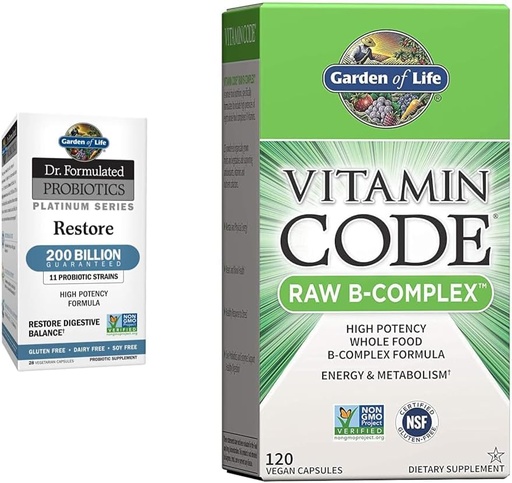 [BRSROBL3DNYBUFA3] Garden of Life Dr. Formulated Probiotics Platinum Series Restore 200 Billion CFU & Vitamin B Complex - Vitamin Code Raw B Complex - 120 Vegan Capsules