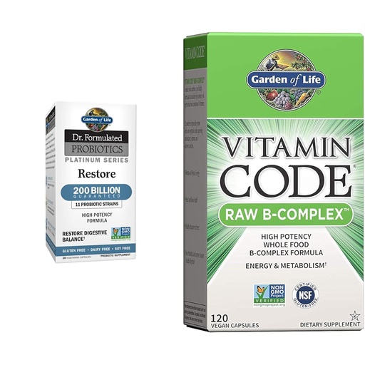 [BRSROBL3DNYBUFA3] Garden of Life Dr. Formulated Probiotics Platinum Series Restore 200 Billion CFU & Vitamin B Complex - Vitamin Code Raw B Complex - 120 Vegan Capsules