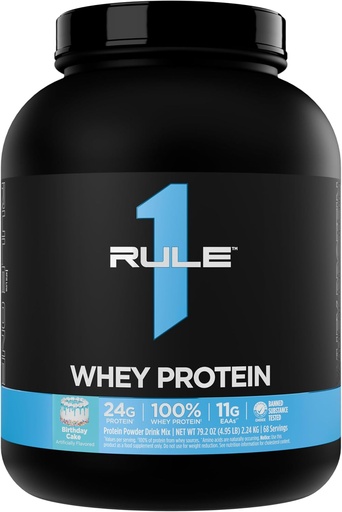 [BRSW2BA7A4MG2A3L] Rule 1 Whey Protein – 24g Fast-Acting Protein from All-Whey Sources with Naturally Occurring EAAs & BCAAs for Workout Recovery or Anytime Use (5 Pounds*, Birthday Cake)