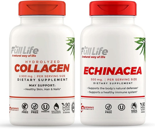 [BRSRO2QTCIDWEADX] Full Life Hydrolyzed Collagen och Echinacea Capsules - Dietary Supplements - Bovine Collagen Pills för kvinnor och män - Echinacea Purpurea Extract, Gluten-Free - 90 Veggie Capsules