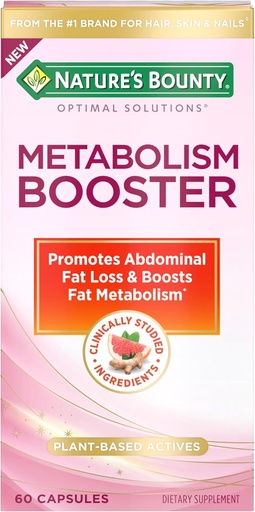 [BRSRMBITCICQKFL5] Nature’s Bounty Optimal Solutions Metabolism Booster Supplement, Boosts Fat Metabolism, Promotes Abdominal Fat Loss, With Citrus Extracts and Black Ginger, 60 Capsules
