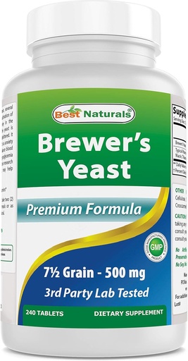 [BRSRMZQ5OUFBUYAV] Best Naturals, Brewers Yeast, 7-1/2 Grains with Vitamin B1, Vitamin B2, 1000 mg 240 Tablets (240 Count (Pack of 1))