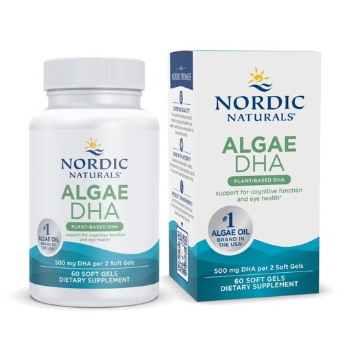 [BRSWGAT3ARYBYD3G] Nordic Naturals Algae DHA - 60 Soft Gels - 500 mg Omega-3 DHA - Certified Vegan Algae Oil - Plant-Based DHA - Brain, Eye & Nervous System Support - Non-GMO - 30 Servings