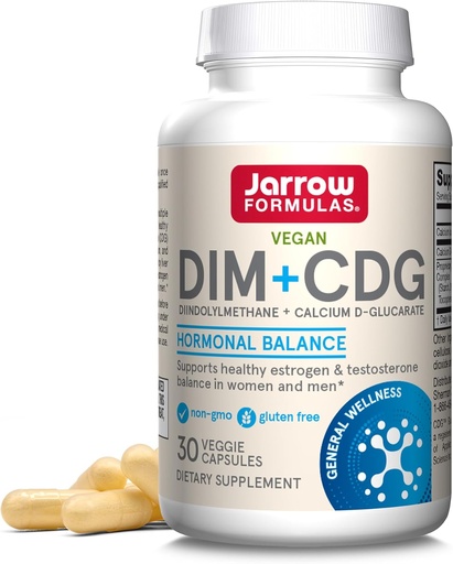 [BRSWIEAPA54W2FLK] Jarrow Formulas - DIM + CDG Veggie Cápsulas - 30 Contagem - DIM & CDG Suplemento - Para o equilíbrio hormonal - Não-GMO - Gluten Free