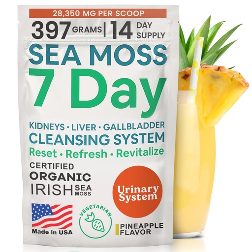 [BRSROBDQB4PGOHLH] Atlantic Naturals Sea Moss 7 Day Detox Liver, Gallbladder & Kidney Cleanse - Support with Dandelion Root, Milk Thistle, Burdock Root, Red Clover, Chanca Piedra - Pineapple Flavor Drink Mix (14 oz)