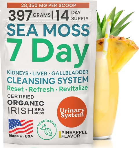 [BRSROBDQB4PGOHLH] Atlantic Naturals Sea Moss 7 Day Detox Máj, Epehólyag & Vese Cleanse - Support with Dandelion Root, Milk Thistle, Burdock Root, Red Clover, Chanca Piedra - Ananász Flavor Drink Mix (14 oz)