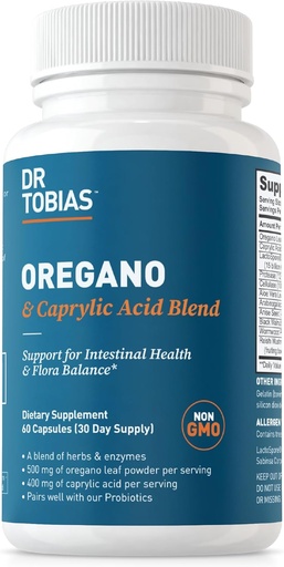 [BRSWYGI2OYFW2GQ4] Dr. Tobias Oregano and Caprylic Acid Blend, Gut Flora Balance Complex with Probiotics & Enzymes for Intestinal and Immune Support, Gut Health Supplements for Women & Men, 60 Capsules, 30 Servings