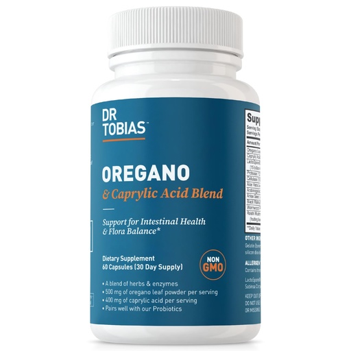 [BRSWYGI2OYFW2GQ4] Dr. Tobias Oregano and Caprylic Acid Blend, Gut Flora Balance Complex with Probiotics & Enzymes for Intestinal and Immune Support, Gut Health Supplements for Women & Men, 60 Capsules, 30 Servings