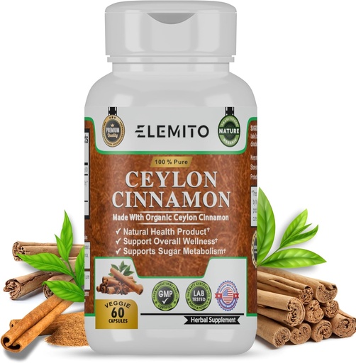 [BRSRAFQOC4HGKFYY] Capsules de cannelle biologique, support énergie, coeur et métabolisme, pilules de cannelle biologique certifiées Ceylan, non OGM, végétalien, sans gluten - 60 capsules