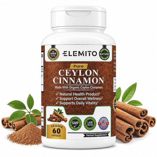 [BRSRAFQOC4HGKFYY] Ceylon Cinnamon Capsules 1200mg | Pure Organic Ceylon Cinnamon | Non-GMO, Vegan, Gluten-Free | Antioxidant & Metabolism Support | Veggie Capsules for Men & Women