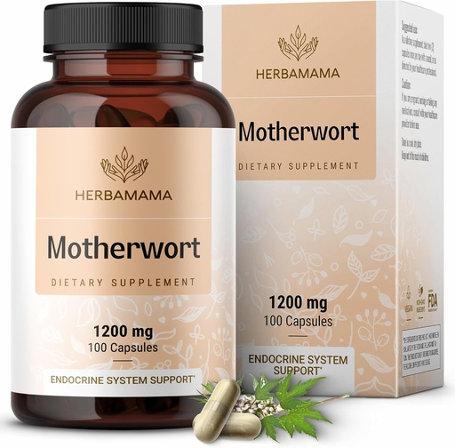 [BRSWGA32OQDQMAIY] HERBAMAMA Motherwort Capsules – Natural Menopause Supplements* for Women – 1,200mg Motherwort Herb Powder per Serving for Women's Mood & Calm Support – Vegan, Non-GMO – 50-Day Supply
