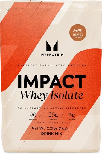 [BRSWGATYOABWOEI2] Myprotein Impact Whey Protein Isolate, 2.2 Lbs (40 Servings) Salted Caramel, 25g Protein & 6g BCAA Per Serving, Gluten-Free Shake for Muscle Strength & Recovery