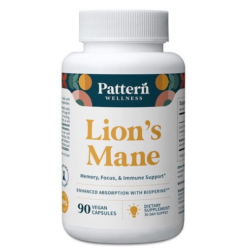 [BRSROFICPJ6RMYDB] Pattern Wellness Lion’s Mane Mushroom – Supplement Capsules for Cognitive & Focus Support – Enhanced Absorption – 90 Vegan Capsules