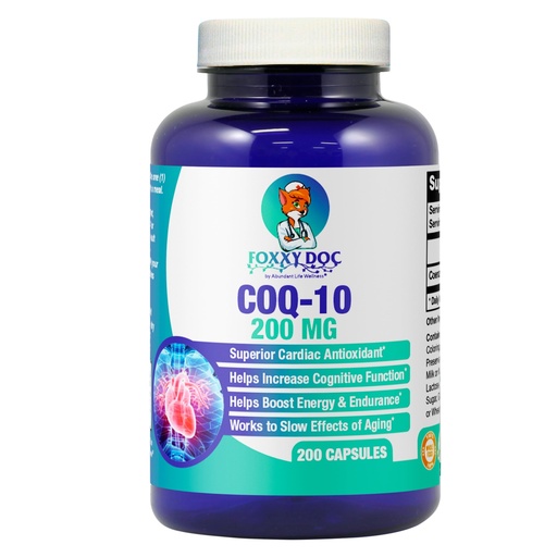 [BRSWGEICCR4A2CDX] CoQ10 - Co-Enzyme Q10-200 mg -High Absorption - 400 mg per 2 caps - Non-GMO - Gluten Free - 200 Veg. Caps - Heart & Cellular Support - Made in USA by Foxxy Doc