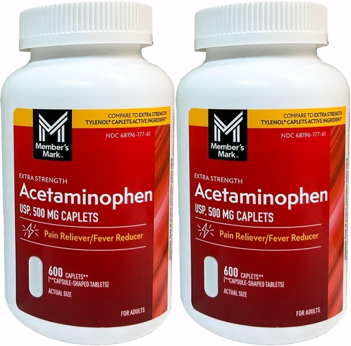 [BRSWGZ3RDIHR62T3] Member's Mark 500mg Extra Strength Acetaminophen MegaSize 2Pack (600 Count Each) 7hm2Dcs