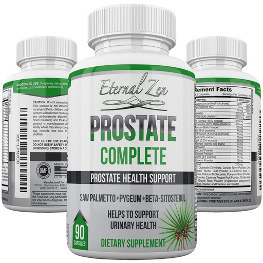 [BRSWGZAKCEOWKEQZ] Eternal Zen Prostate Complete Herbal Health Support Supplements for Men, Saw Palmetto Stinging Nettle Pygeum Beta-sitosterol Reishi Shiitake, 90 Count Capsule