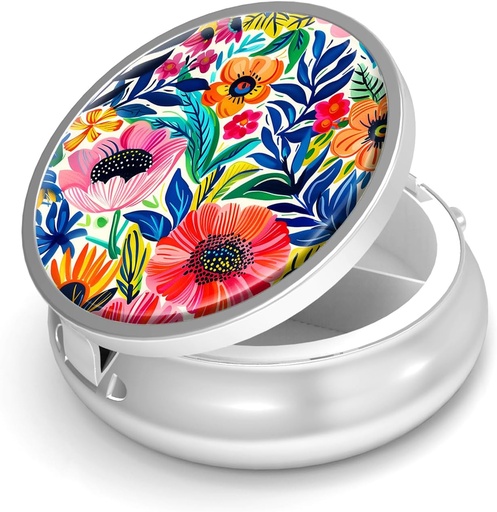[BRSRA2YQCMIGAAAY] Pill Box-3 Compartment Small Pill Case for Purse & Pocket Mini Metal Pill Holder Travel Pill Container to Hold Supplements Vitamins BPA-Free (Garden Flower)