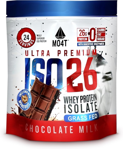[BRSRAAATCAMGCF33] ISO26 Grass Fed Wei Proteine Isoleer zonder kunstmatige zoetstoffen. Natuurlijk gezoet met monniksfruit, 1,6 pond, 24 porties, chocolademelk.