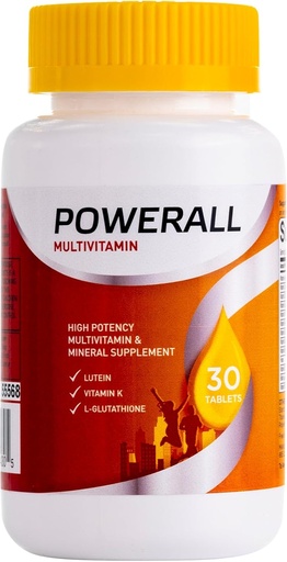 [BRSWGHYYCQIAEEYU] Multivitamines adultes POWERALL pour hommes et femmes, soutien immunitaire, avec vitamines A, C, D3, E, K1 et B, 30 Nombre