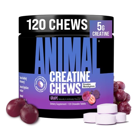 [BRSRMZQTOENQAAA4] Animal Creatine Chews – 5g Creatine Monohydrate Tablets for Strength, Power & Training Recovery Support – Enhanced Absorption with AstraGin® – Convenient Chewable Format – 120 Tablets