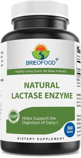 [BRSRMHQ5A4HGMGYY] Brieofood Lactase Enzyme Pills - 3000 FCC ALU - 360 Tablets - 360 Servings - Non-GMO, Gluten Free