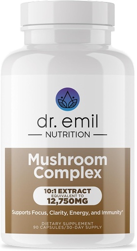 [BRSROCQ5ARYQ2G3X] DR. EMIL NUTRITION 10 Mushroom Supplement for mental klarhet, fokus og immunstøtte - Funksjonell Mushroom Nootropic Supplement med Lions Mane Extract, Cordyceps, Tyrkia Tail & Mer