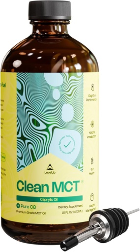 [BRSWG2QRCADWGDIU] LevelUp Clean MCT Oil - 100% Caprylic C8 for Energy, Focus, Weight Management, Gut Health, Brain Superfuel - Keto Supplement for Ketogenic Coffee and Ketones - Non-GMO (16 oz Glass Bottle)