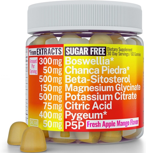[BRSRAZYTBYNROYLG] Boswellia Chanca Piedra Pygeum Beta-Sitosterol Gummies with Magnesium Glycinate Potassium Citrate P5P | Stone Breaker Prostate Kidney Stone Uric Acid Flush & Cleanse | Pills Capsules Supplement Alt