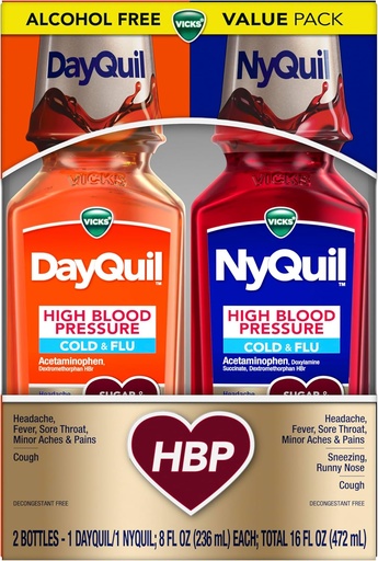 [BRSRMYYOOAARG2TO] VICKS DayQuil & NyQuil alta pressão sanguínea Cold & Flu alívio líquido medicina Co-Pack, poderoso multi-sintomas Dia & Nighttime alívio para frio, tosse, e sintomas de gripe, açúcar e álcool livre, 2x8oz