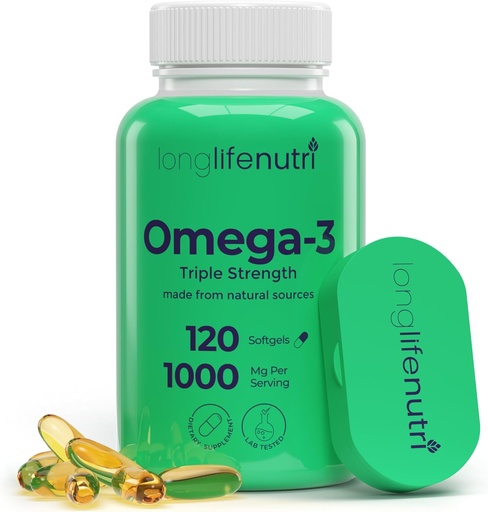 [BRSWICQPPJ6BK2IV] Omega 3 Fish Oil 1000mg - met hoge EPA & DHA, 120 Softgels, Fatty Acids Supplement voor cognitieve functie, van Zalm, 4-maand levering, GMP gecertificeerd, Made in USA