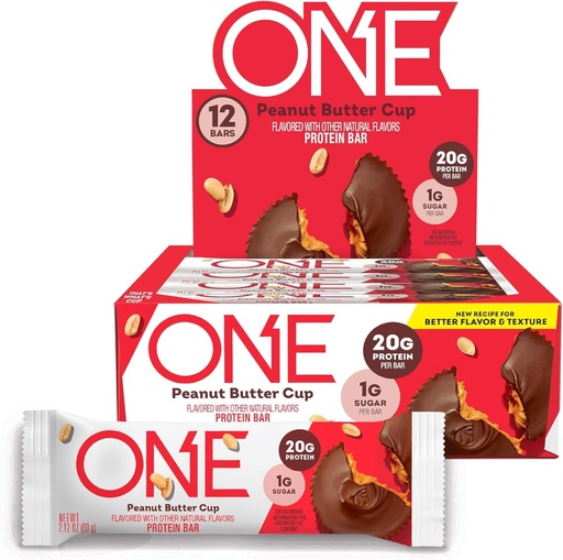 [BRSWGAQOCIPA4YLK] ONE Protein Bars, Peanut Butter Cup, Gluten Free with 20g Protein and 1g Sugar, Pantry Staples, 2.12 oz (12 Count)