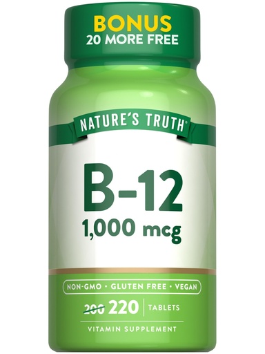 [BRSWECQECIDWCH3B] Nature's Truth Vitamin B12 Tablets | 1000 mcg | 220 Count | Vegan, Non-GMO & Gluten Free Supplement