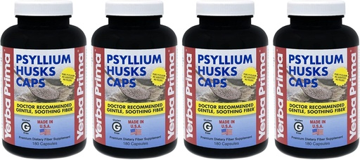 [BRSWKHD2CANBQ2T5] Yerba Prima Psyllium Husks Caps - 180 кепок (Pack of 4) - Природная клетчатка - Без ГМО