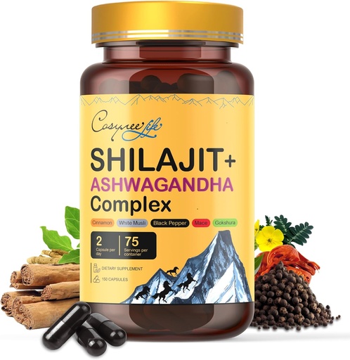 [BRSROFL7BUFBADI6] Himalayan Shilajit- Complex with Ashwagandha, Mace, Gokshura, Fahéj & Piperine Trace Ásványok, Shilajit férfiaknak, Shilajit nőknek, Regular Dose - 150 kapszula