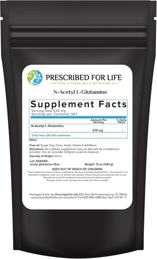 [BRSWYZT5DEMWOF35] Prescribed For Life N Acetyl L Glutamine Powder, Pure L Glutamine Amino Acids Supplement (12oz / 340g)