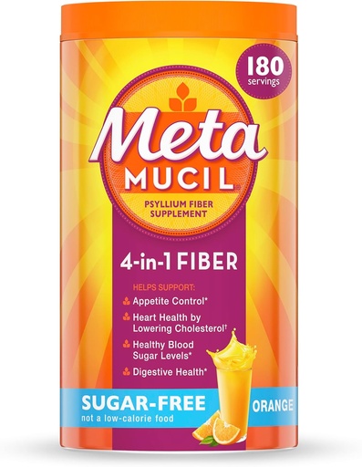 [BRSWIYIKC55Q2CDU] Metamucil 4-in-1 Psyllium Husk Fiber Supplement, Sugar-Free, 180 чайных ложек, Orange Flavored, Daily Fiber Powder for Digestive Health, сделанный из растительного волокна Psyllium Husk Fiber