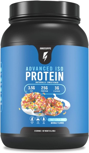 [BRSWYYIPOQFGMH3O] InnoSupps Advanced Iso Protein Dex124; 100% Whey Isolate Protein Powder Dex124; Ingen kunstige sødemidler Dex124; Lavfedt, Lavcarbs Dex124; 25g Protein Dex124; Hormon Free, Gluten Free, Soy Free Dex124; (Fruity Cereal Donut)
