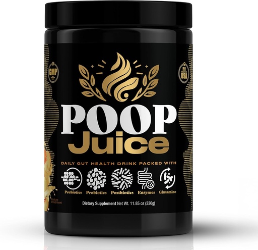 [BRSRAELYCIJQGGT3] Poop Juice 5-in-1 Prebiotic, Probiotic, Postbiotic, Digestive Enzymes & Glutamine Supplement Powder - Bloat Relief, Gut & Immune Support - Sugar & Lactose-Free - 30 Servings (Georgia Peach Mango)