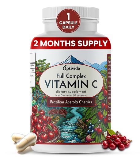 [BRSWY2QKCIHWK23U] OPTIVIDA Health Acerola Cherry Capsules (60 Days Supply) – Plant-Based Vitamin C for Immune Support – Enhances Absorption – Supports Skin, Joints & Immune Health – GMP Certified