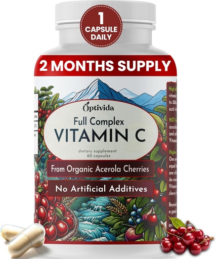 [BRSWY2QKCIHWK23U] OPTIVIDA Plant Based Natural Acerola Cherry Vitamín C Kapsule 